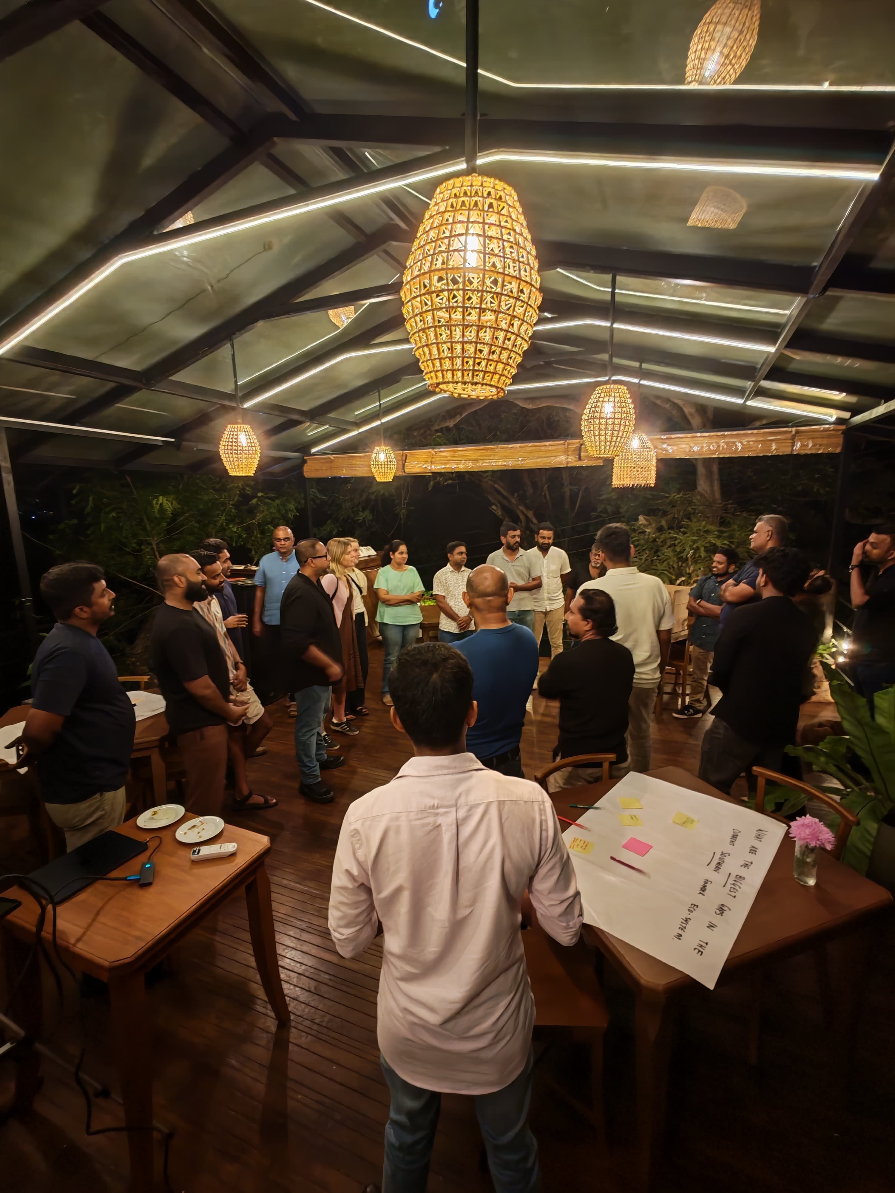A founder meetup under a pavilion