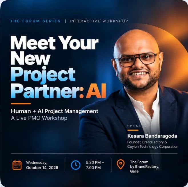 Poster for The Forum Series workshop Meet Your New Project Partner: AI, with speaker Kesara Bandaragoda
